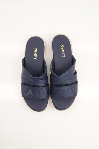 Women Medicated Navy Sheep Leather Slipper