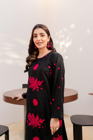 BLACK Women Trendy Embroidered 2PC set