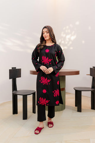 BLACK Women Trendy Embroidered 2PC set