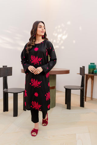 BLACK Women Trendy Embroidered 2PC set