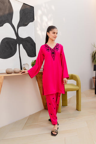 PINK Women Trendy Embroidered 2PC set