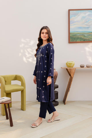 BLUE Women Trendy Embroidered 2PC set