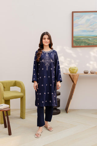 BLUE Women Trendy Embroidered 2PC set