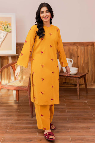 Yellow Women Trendy Embroidered 2PC set