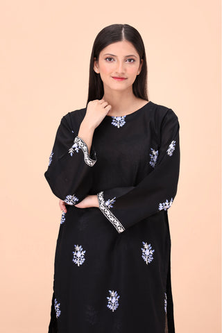 BLACK Women Trendy Embroidered 2PC set