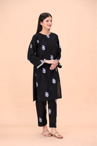 BLACK Women Trendy Embroidered 2PC set